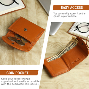 WRIZA Genuine Leather Wallet <b>Men</b> Textured Leather <b>Purse</b> RFID Blocking Open Multiple Card Slots Coin Pocket Compact Handheld - Product Image 3