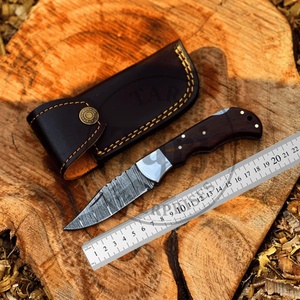 Premium Damascus Folding Knife Wood Handle EDC Pocket Knife Leather Case OEM Supplier USA EU Gift Him TARJ ENTERPRISES <b>Drop</b> - Product Image 2