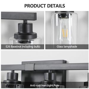 Luminaire de salle de bain moderne à 6 lumières de 37 pouces, finition noire avec abat-jour en verre transparent pour salle de bain et coiffeuse - Product Image 5