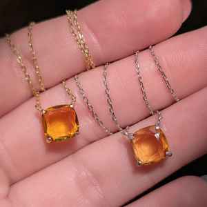 Collar de Citrino Amarillo Dorado Cuadrado, Plata de Ley 925, Chapado en Oro de 14K, Gema de Corte Brillante, Joyería, Regalo - Product Image 2