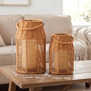 Bamboo Woven Lattice Rectangular <b>Lantern</b> Silk Screen Diffuser-Eco-friendly Durable Handcrafted Decorative Lighting Wholesale - Product Image 4
