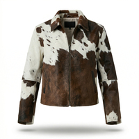 Veste en cuir de vachette unisexe, imprimé léopard, col rabattu, fermeture éclair, vêtement d'hiver décontracté, doublure en laine, coupe classique