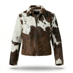 Chaqueta de Cuero Vacuno para Hombre, Estampado Animal, Cuello Camisero, Cierre de Cremallera, Ropa Casual de Invierno, Forro de Piel Grueso, Corte Regular - Product Image 4