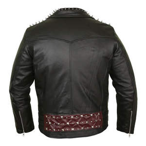 เสื้อแจ็คเก็ตผ้าแคนวาสสไตล์วินเทจพังก์ร็อกหนังแกะสีแดงเลือดหมูสำหรับผู้ชาย ระบายอากาศได้ดี เหมาะสำหรับฤดูหนาว รับผลิตแบบ OEM - Product Image 3