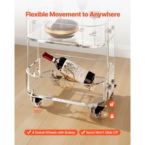 Table de chevet mobile moderne à 2 niveaux en acrylique transparent avec roulettes et rangement intégré - Product Image 4