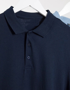 Polo en coton tricoté uni pour homme, manches courtes, décontracté, respirant, coupe classique, bleu et marine - Product Image 3
