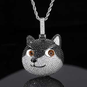 Iced Out Silver 925 <b>Dog</b> Head Pendant Moissanite Charm Cuban Link <b>Chain</b> <b>Necklace</b> Hip Hop Micro Paved Rhodium Plated - Product Image 2