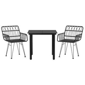 3 pezzi di Poly Rattan nero Set da pranzo mobili da esterno durevoli - Product Image 3