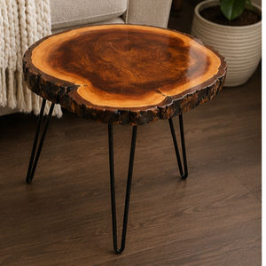 Handmade <b>Rustic</b> Wood Slice <b>Console</b> <b>Table</b> with Hairpin Legs for Living Room Decor - Product Image 2