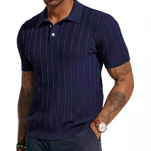 เสื้อถักป้องกันริ้วรอยระดับพรีเมียมสำหรับผู้ชาย – แฟชั่นยุโรปอเมริกัน, ปกเสื้อสีพื้นแขนสั้นสำหรับฤดูร้อน, ระบายอากาศได้ดี - Product Image 1