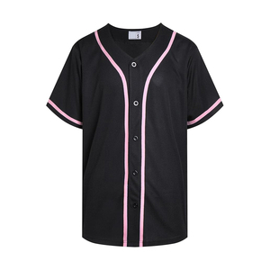 Unisex Black Baseball Jersey With <b>Pink</b> Trim Short Sleeve Mesh Breathable Relaxed Fit Adult All Seasons - Product Image 1
