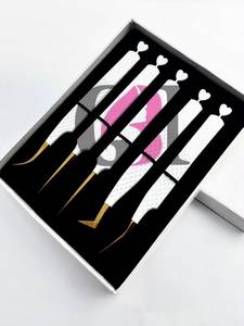 45/<b>Boot</b>/90 White Gold Tip Powder Coating Smooth/Fiber Tip Stainless Steel Precision Eyelash Tweezer With Heart Cutout - Product Image 5