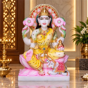 Fabricant de statues de Laxmi en marbre |   Murti Lakshmi Mata artisanal avec lotus, éléphant et kalash |   MALIYAS Jaipur - Product Image 3