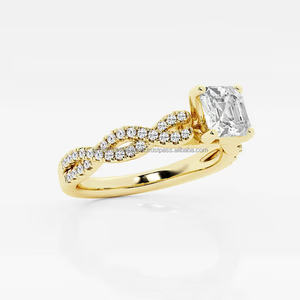 Anillo de compromiso/Bodas de lujo de oro de 14K para mujer con piedra principal de perla de joyería IGI/GIA de diamante cultivado en laboratorio Asscher - Product Image 4