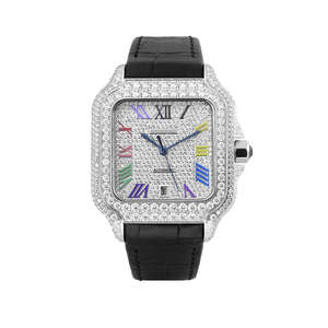 Luxury <b>Mechanical</b> Stainless Steel Square Mens Full Moissanite Diamond Leather Charm Business <b>Watch</b> 50 Meter Water Resistant - Product Image 3