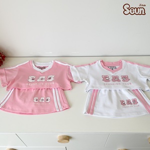 ชุดเสื้อครอปและกระโปรงลายหมีสำหรับเด็กผู้หญิง SeunKids ผ้าคอตตอนริบถัก 100% สำหรับใส่หน้าร้อน ราคาโรงงาน - Product Image 3