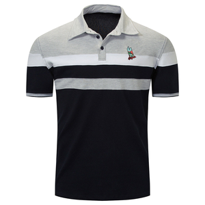 Chemise décontractée à manches courtes pour homme, noire et grise, avec logo brodé, en coton tricoté respirant, coupe classique - Product Image 1