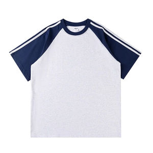 T-shirt à manches courtes en pur coton épais avec empiècements aux épaules, décontracté, pour tenue de travail, avec logo imprimé, haut d'uniforme de classe, respirant et anti-transpiration. - Product Image 6