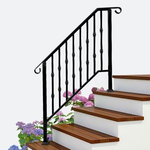 Ringhiera in Ferro a 3 Livelli per Esterni, Nero Opaco, Elegante Elemento Decorativo per Scale - Product Image 2