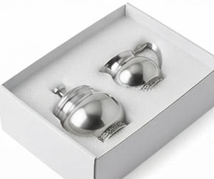 Ensemble de pots à sucre et à crème en métal rond classique de qualité supérieure avec finition brillante et base décorative - Product Image 6