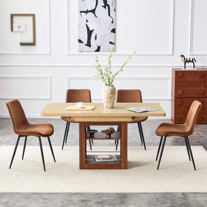 Scalable 59-71 Inch Pull-out <b>Dining</b> Table Set Comfortable <b>Brown</b> Fabric <b>Chairs</b> 4-Piece Technology Designed for <b>Dining</b> Room - Product Image 1