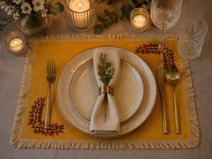 Set de table rectangulaire brodé à franges jaunes, décoration de table pour la maison, les dîners et les fêtes - Product Image 1