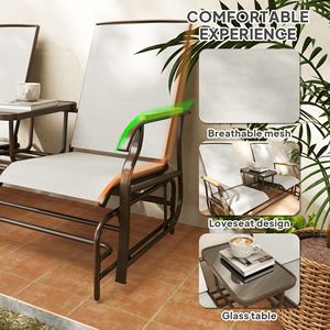 2-Person Outdoor Cream White Glider <b>Bench</b> Steel Frame Loveseat Swing <b>Chair</b> with <b>Table</b> for Courtyard & Garden Use - Product Image 4