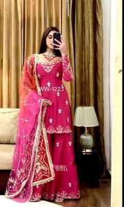 Traje Sharara de Seda Chinnon Pura al por Mayor con Bordado y Lentejuelas de 5mm, Conjunto Palazzo con Dupatta - Product Image 3