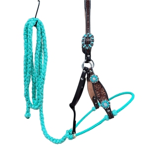 Laisse florale en cuir et corde, robuste et réglable, pour chevaux – Équipement équestre durable et personnalisé - Product Image 6