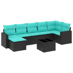 Juego de sofás de patio de ratán sintético negro de 8 piezas con cojines, conjuntos de jardín - Product Image 2
