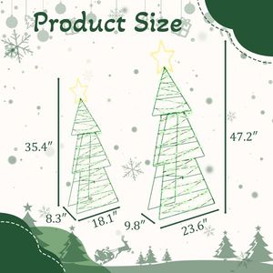 Set of 2 <b>Lighted</b> Metal Christmas <b>Trees</b> Pre-Lit Yard Decor with 150 Green Warm White LED <b>Lights</b> for the Holidays - Product Image 6