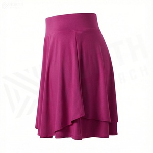 Jupe courte évasée à taille haute pour femmes, couleur unie, plissée, confortable, en spandex, polyester et mousseline, pour toutes les saisons - Product Image 3