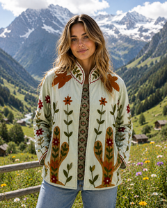 Veste Suzani en velours beige clair pour femme, brodée à la main, motif floral cactus, style bohème ethnique, vêtement d'extérieur de créateur, hiver, vente en gros - Product Image 4