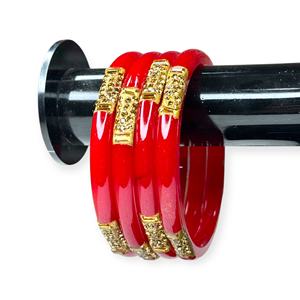 Juego de Brazaletes Minimalistas de Acrílico Rojo al por Mayor con Borde de Perlas Blancas y Baño de Oro, Modernos para Bodas y Fiestas, Precio al por Mayor - Product Image 1