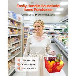 12 paniers de courses rouges de 22 L avec poignées, structure en maille dense, capacité de 44 lb, empilables, modèle métallique D0100XU48RA pour l'épicerie - Product Image 4