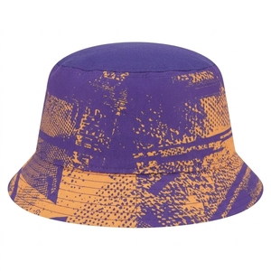 Customized Unisex <b>Purple</b> Bucket <b>Hat</b> With Orange Geometric Pattern Casual Spring Summer Adult Wear - Product Image 3