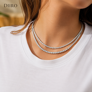 Custom Double Row <b>Tennis</b> <b>Necklace</b> Round Brilliant Diamond 925 Sterling Silver Jewelry - Product Image 3