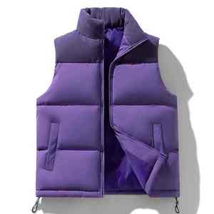 Men's <b>Brown</b> Stand Collar Sleeveless Puffer <b>Vest</b> Windproof Polyester Winter Casual Jacket With Zipper Pockets - Product Image 6