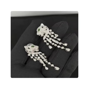 Pendientes de pantera de calidad superior hechos en oro de 14 quilates con diamantes reales de pureza al por mayor de pendientes de fabricante de India - Product Image 4