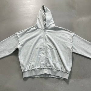 Ensemble de survêtement vintage en coton avec fermeture éclair, coupe ample et décontractée, logo personnalisé, finition brute - Product Image 3
