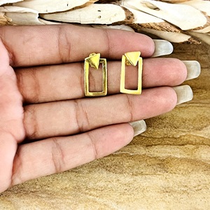 Unique New Design Geometric Triangle <b>Stud</b> <b>Earrings</b> Minimal Brass Jewelry <b>Mens</b> 18K Gold Plated Rectangle Dainty Wholesale OEM ODM - Product Image 4