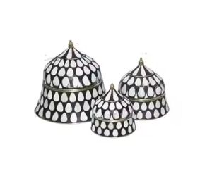 Handcrafted Moroccan <b>Ceramic</b> Storage Jars Set Black White Dot Pattern Lidded Decorative Canisters Kitchen Home Decor Gift - Product Image 1