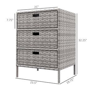 Mobiletto portaoggetti a 3 cassetti in rattan grigio, organizer per piscina in vimini PE con portasciugamani da esterno - Product Image 3