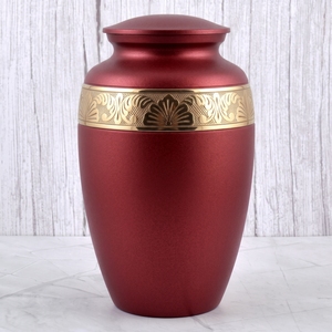 Urna Funeraria de Latón con Banda Floral Verde y Dorada, Superficie Mate, para Cenizas Humanas, Recuerdo Funerario y Entierro - Product Image 6