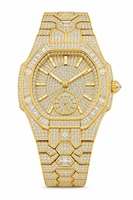 Reloj de Lujo con Diamantes y Caja Poligonal, Movimiento de Cuarzo, Correa Unisex, Banda de Oro Amarillo