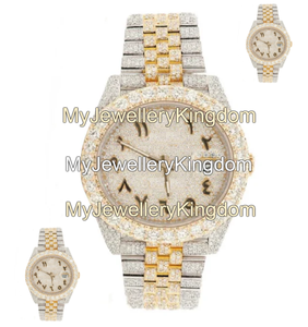 Montre en moissanite entièrement sertie de diamants, chiffres arabes, fonctionnelle, pour homme, en acier inoxydable, pour homme et femme - Product Image 2