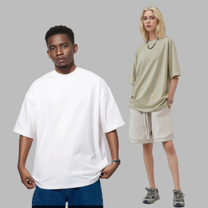 T-shirt Homme Col Rond Coupe Ample Manches Courtes Style Hip-Hop Respirant Écologique en Jersey Lourd 240g - Product Image 1