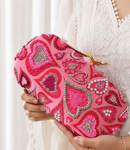 Bolso de Mano Tipo Clutch Casual de Alta Calidad con Bordado Floral de Media Luna y Perlas para Novias y Bodas - Product Image 1