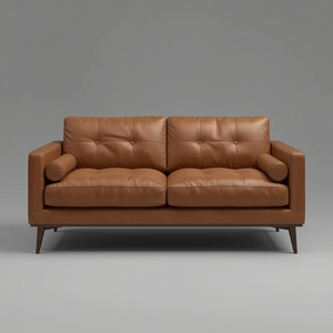 Sofá de Dos Plazas de Cuero Genuino de Alta Gama para Sala de Estar, con Respaldo Acolchado con Botones, Fabricante de Muebles para el Hogar - Product Image 2