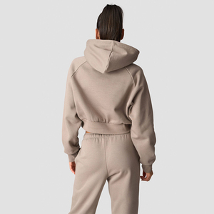Sudadera con capucha corta personalizada para mujer, lavada a la piedra, de manga larga, para invierno, al por mayor, para gimnasio y entrenamiento - Product Image 2